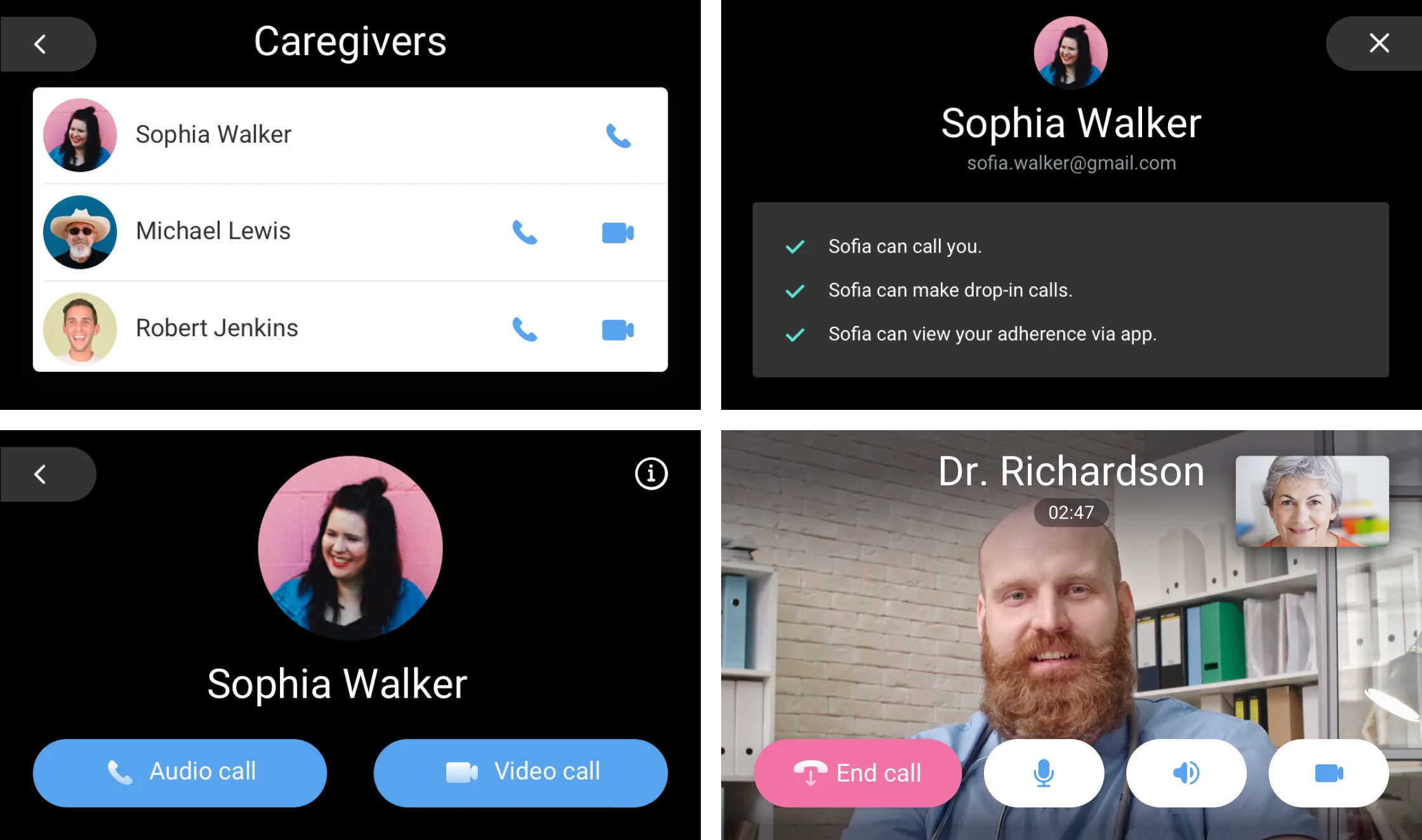 Caregivers and calls screens