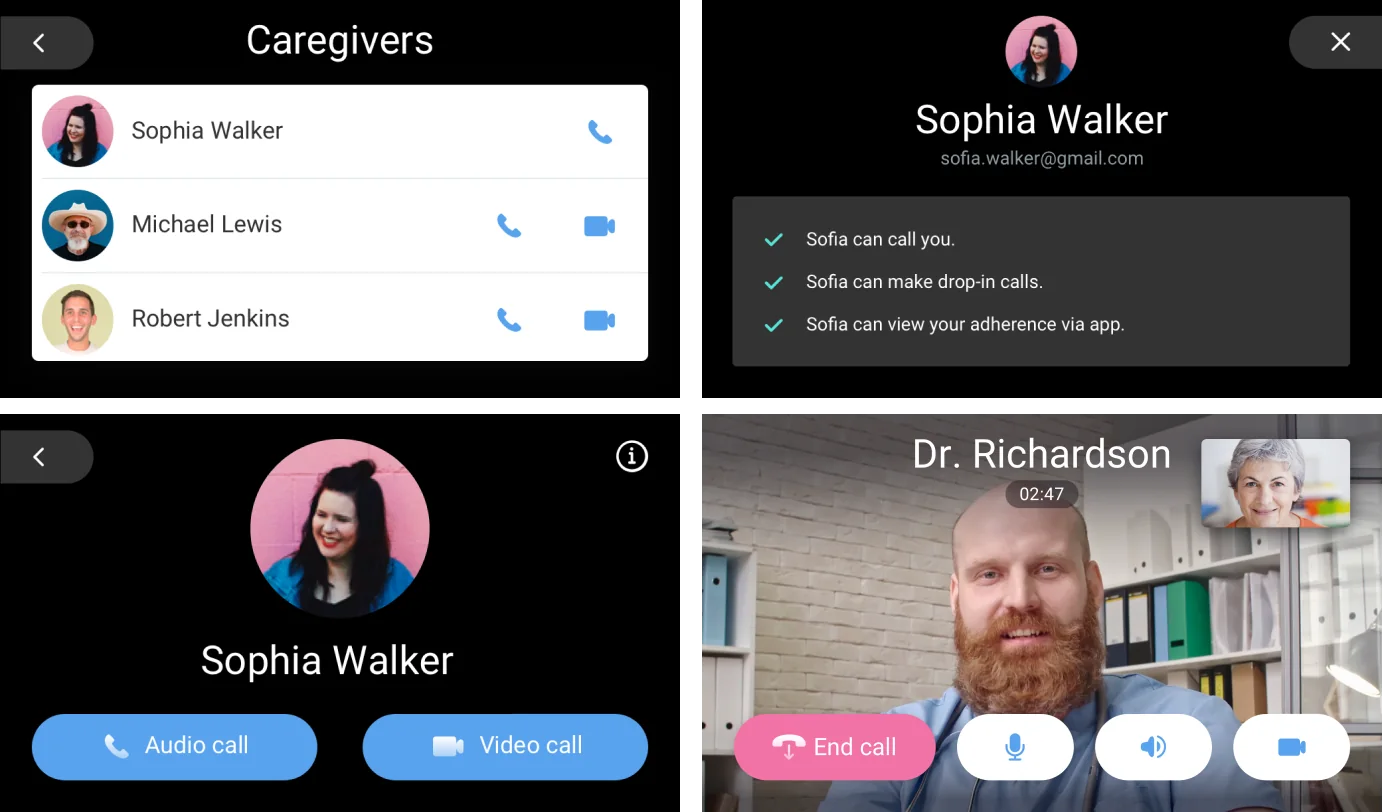 Caregivers and calls screens