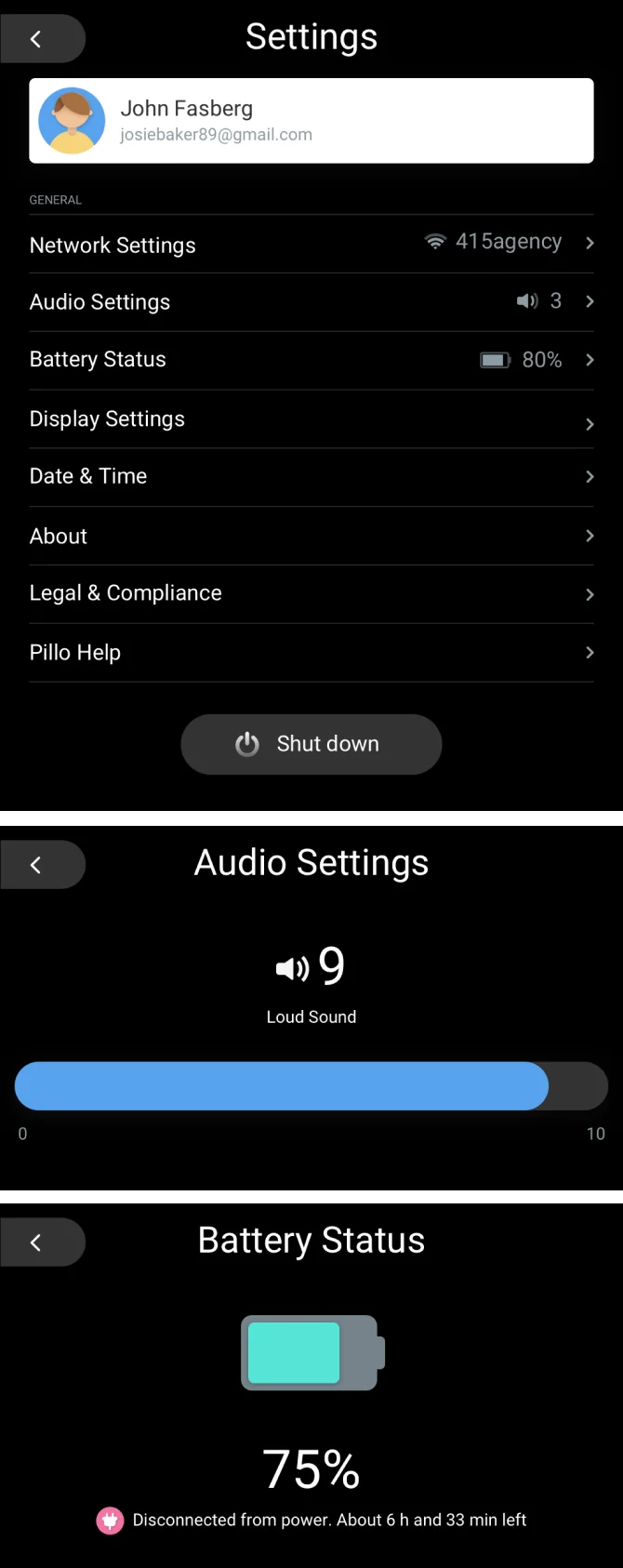 Settings screens