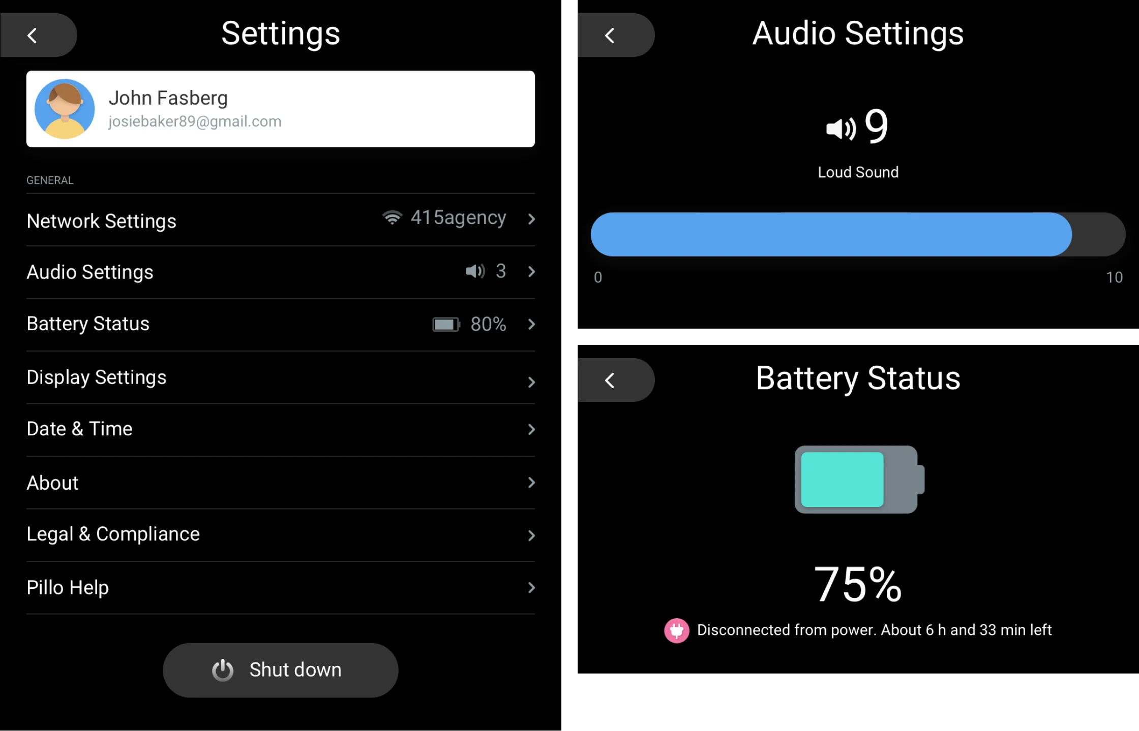 Settings screens