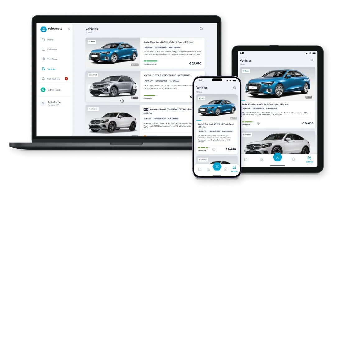Salesmate on laptop, tablet and phone