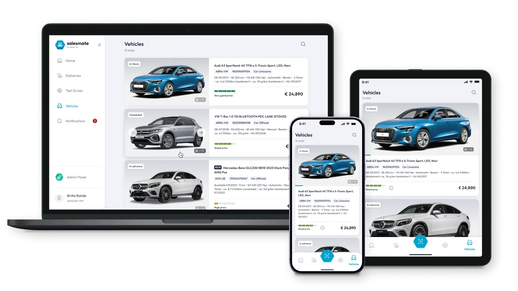 Salesmate on laptop, tablet and phone