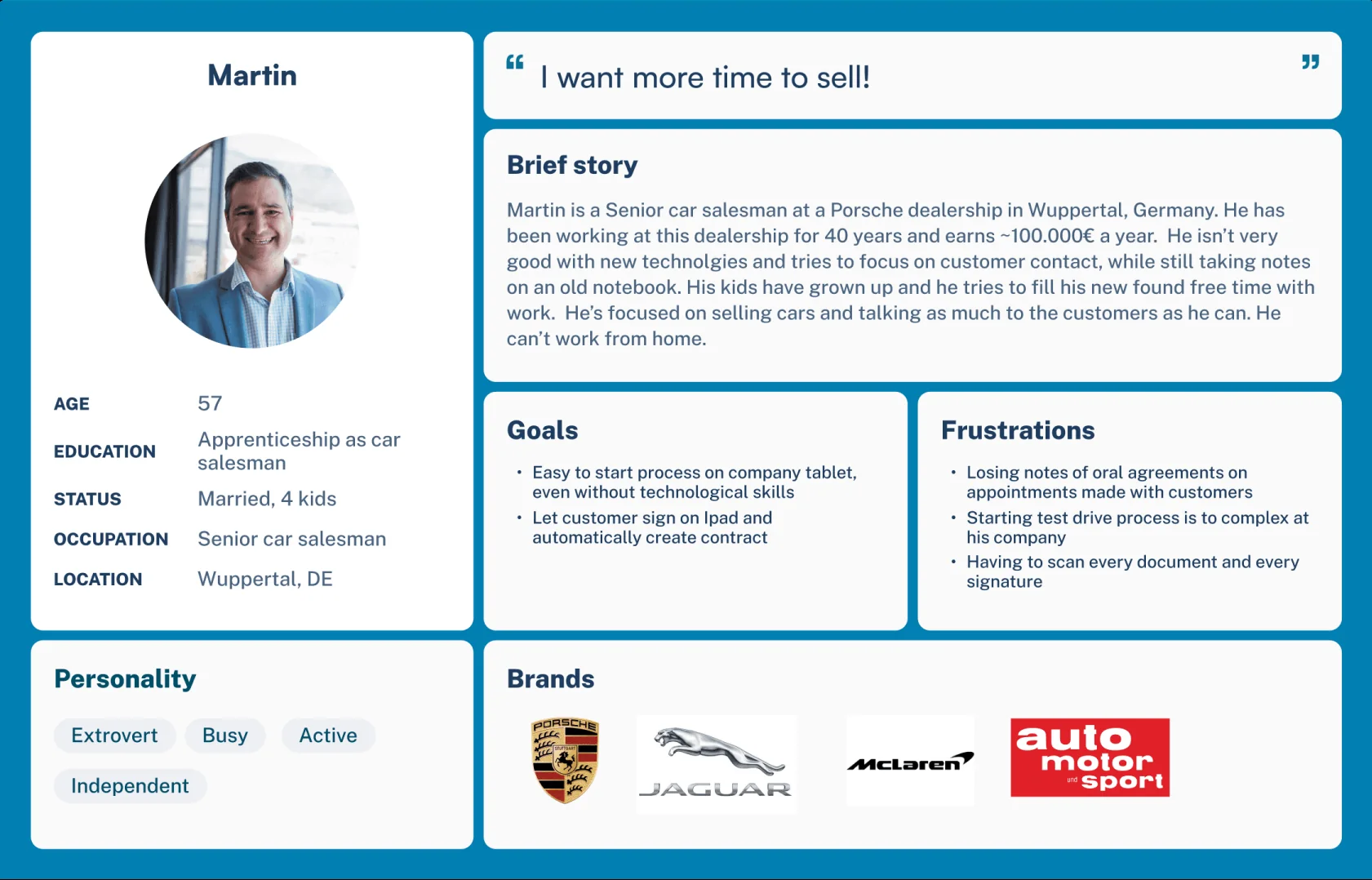 User persona: Martin, senior car salesman