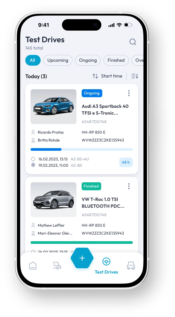 Test drives list screen